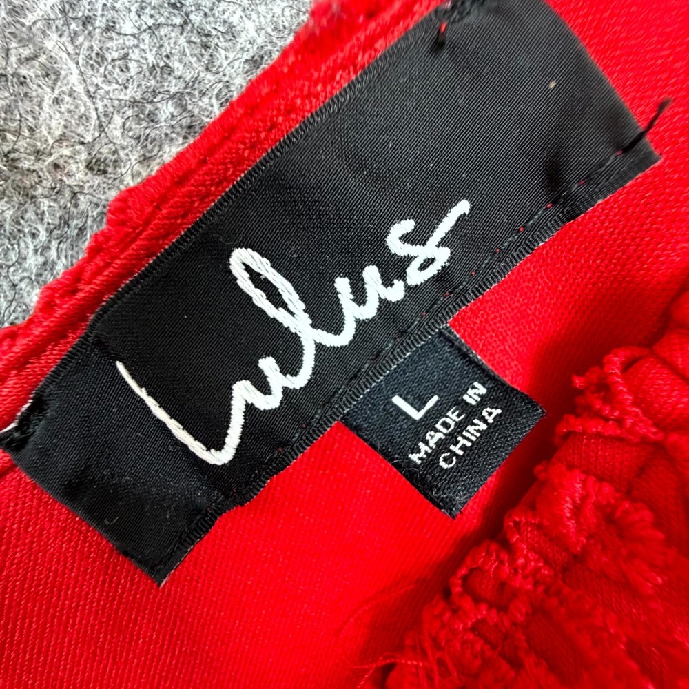 Lulus First Kiss Mini Dress Womens L Red Geometric Crochet Flowy Dopamine Boho - Picture 3 of 6
